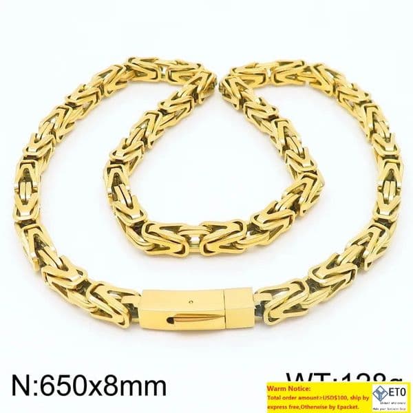 Mens Jewelry Huge Knot King Chain Byzantine Necklace Stainless Steel Gifts For Father .HUSBAND .BOYFRIENDS 8mm 26'' Heavy 130g Choose Blue Black Golden Silver LL