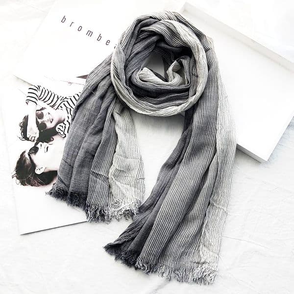 11099 Japanese and Korean art style striped cotton and linen scarf for women, suitable for all seasons, men's scarf, forest style couple scarf shawl trend