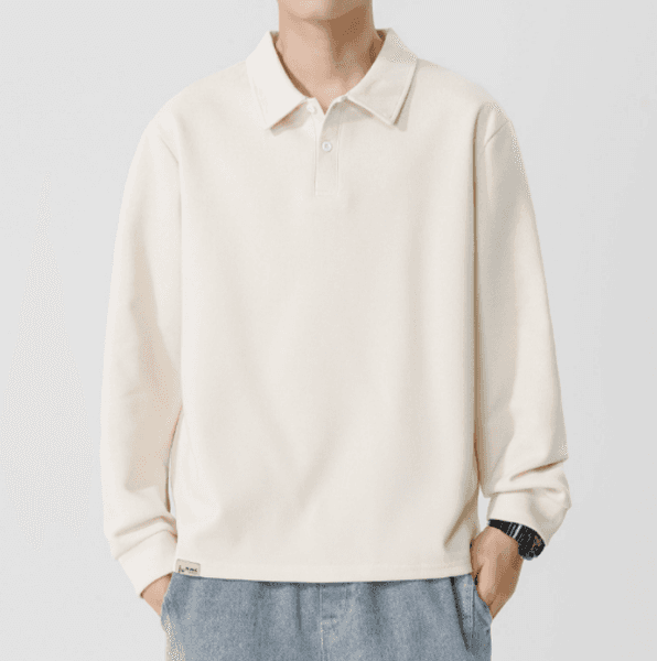 328 Men Long-sleeved Autumn and Winter Heavy Loose Solid Color Lapel Youth Casual