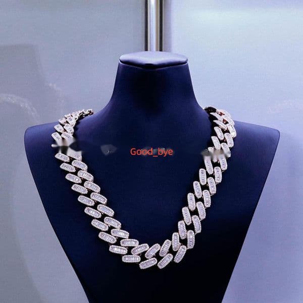 925 Sterling Silver Men 20mm Baguette Cuban Link Chain Iced Hip Hop Style Miami Rapper Jewelry Moissanite for Hip Hop