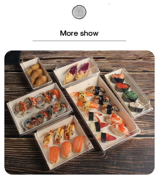 Disposable Wooden Takeout Boxes, Food-Safe Solid Wood for Sushi, Pastry & Small Cakes, Premium Eco-Catering Packaging Set