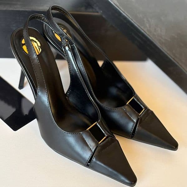 Pointed Toe High Heel Sandals Designer Sexy Women Shoes Leather Thin Heel Back Empty Back Trip Strap Sandal Single Shoe Dress Shoes 987