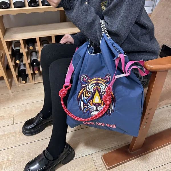 Embroidery eco-friendly shopping bag travel ten font packaging carrying nylon fabric bag single shoulder cross shaped bag handbag 250418