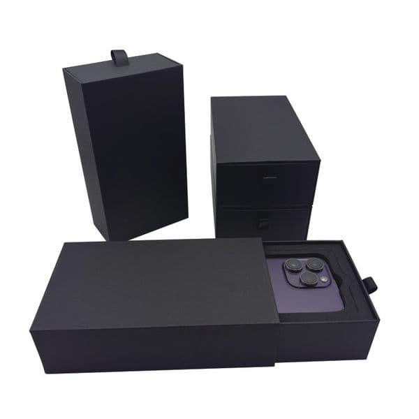 Sliding Drawer Phone Box Blank Black Retail Packaging with SIM Pin Slot for iPhone 13 14 15 16 17 Pro Max w35