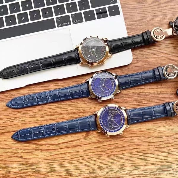 Starry Sky Galaxy Watch - Super Strong Night Glow Men's Fully Automatic Mechanical Watch 316 Stainless Steel Rotating Starry Sky Trendy Men's Watch Leather Strap