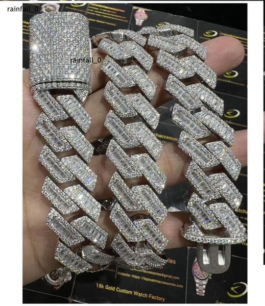 20mm Cuban Link Chain Moissanite 925 Sterling Sliver Luxury 24 Inches Diamond Necklace