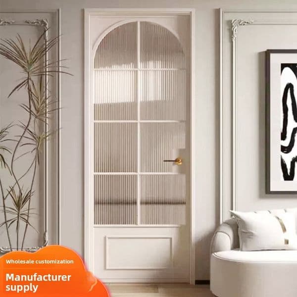 French Cream Style Arched Arc-Shaped Retro Double Kitchen Balcony Partition Titanium Alloy Glass Door