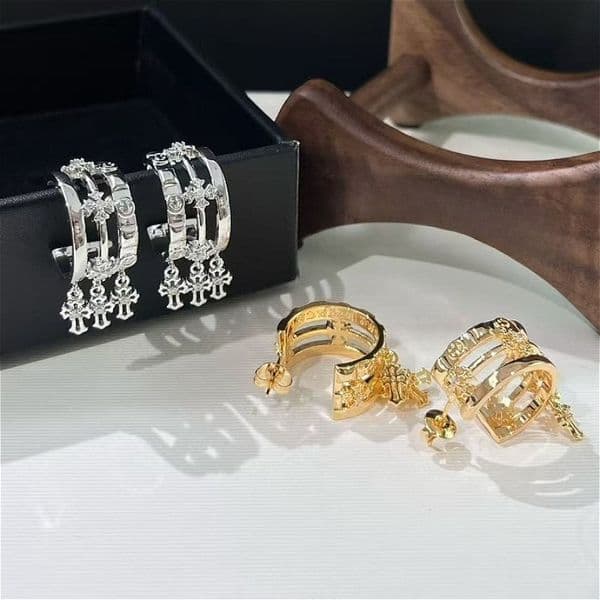 Mens Earrings Hip Hop Stud Earrings Luxury Hoop Earrings Cross Stud Earrings for Men Women Punk Vintage Gold Silver Color Unisex Party Jewelry