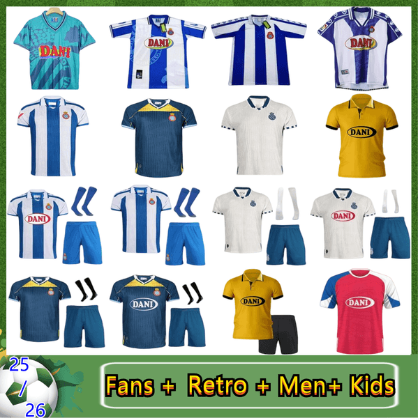 25 26 RCD Espanyol Soccer Jerseys DANI JARQUE C.ROMERO DANI JARQUE CABRERA PUADO VELIZ POL KUMBULLA Retro 84 97 98 89 TEJERO Home maillot 125th football Shirts Kids kit