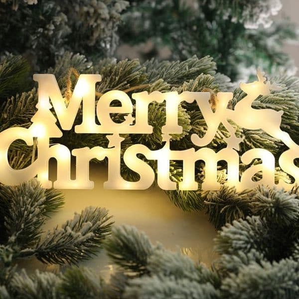 Merry Christmas 3D Letter Light Ornament | Christmas Tree And Wreath Accessory Warm White Twinkling Lights Battery-Powered For Christmas Decoration White/ Red/ Yellow