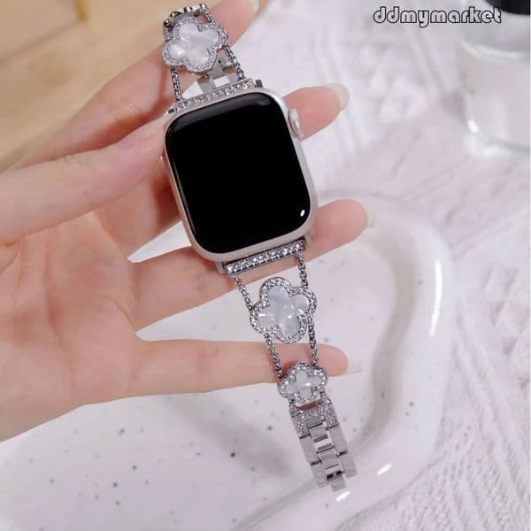 Elegant Mother-of-Pearl Style Apple Watch Strap - Metal Link Bracelet with Diamond Accents for 38mm, 40mm, 41mm iWatch ddmymarket