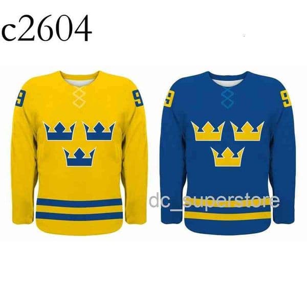 c2604 Custom sewing NEW 2021 Team Sweden Hockey Jersey Backstrom Sedin Zetterberg Karlsson Mens Hockey Jersey XS-6XL