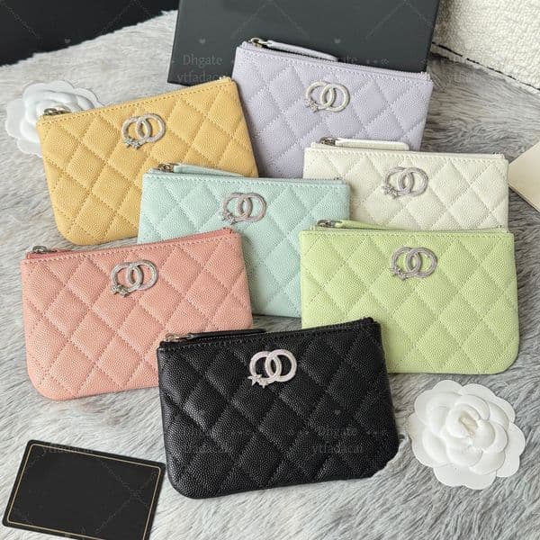 New Product Designer Zipper Mini Wallet Mirror Quality Star Diamond Wallet Luxury Caviar Wallet 10A Handbag with Box C095