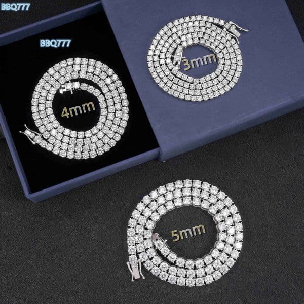 925 Silver 5A Cubic Affordable 3mm 4mm 5mm Tennis Chain Necklace Bracelet 18k Gold Plated Necklace Hip Hop Rock