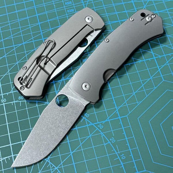 Spy-C186TIP Folding Knife 3.43" D2 Satin Plain Blade, TC4 Handles - C186
