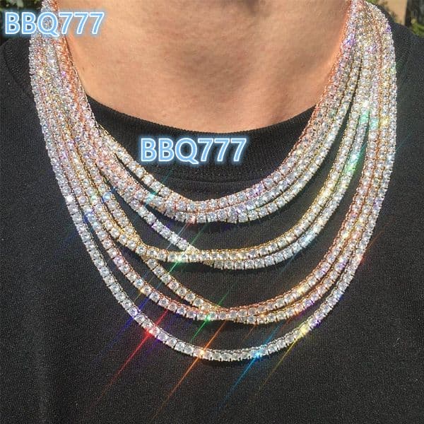 Hiphop 1 Row Tennis Chain Necklace Cubic Iced Out 3mm 4mm 5mm 18K Gold Rapper Bling Rapper Necklace