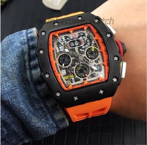 8 Style Men watch Automatic Mechanical Flyback Skeleton Watches 44mm x 50mm RM011 Rubber Bands Japan Miyota Sapphire Mens Wristwatch