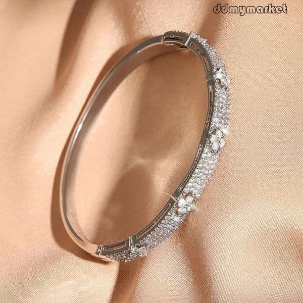 ddmymarket Yupsk Luxury flash sale Shiny Fl Zircon Open Bangle Bracelet for Wen Exquisite Brass Flowers Design Wedding Party Jewelry Gift S250904