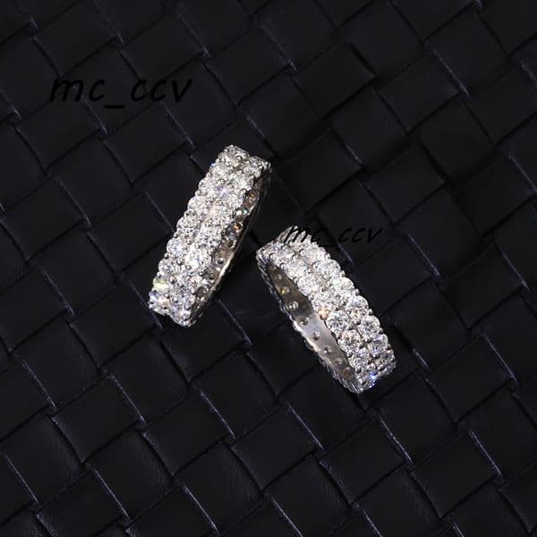 Hip Hop Fashion Moissanite Ring 2rows 925 Sterling Silver Gold Plated Round Moissanite Cuban Ring for Man Women