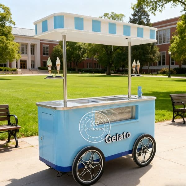 Wholesale Air Cooling Gelato Trolley Ice Lolly Ice Cream Cart with Freezer