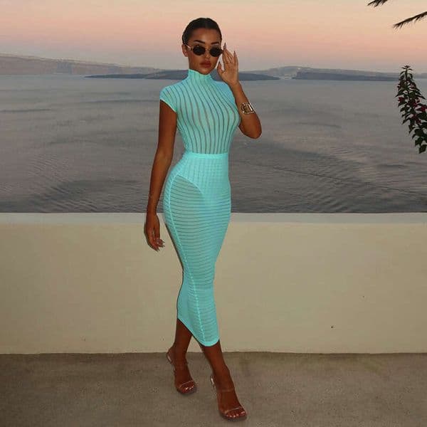 hoodie Women's Wear Spring New Women's Personalized Street Short Sleeve Half High Collar Striped Tight Fit Slimming Skirt Set jacket