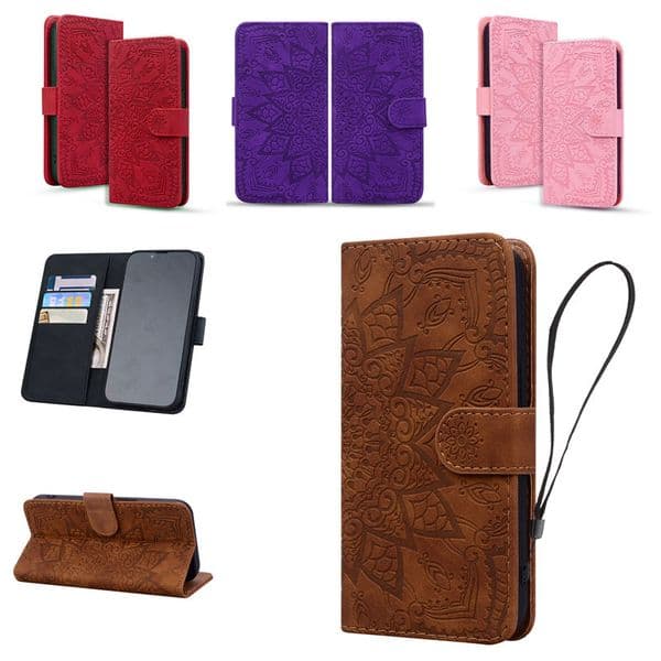 S26 Imprint Flower Leather Wallet Cases For Samsung S25 Edge S24 Ultra FE S23 Plus A36 A56 A16 A26 A25 A35 A55 Fashion Credit ID Card Slot Lace Holder Flip
