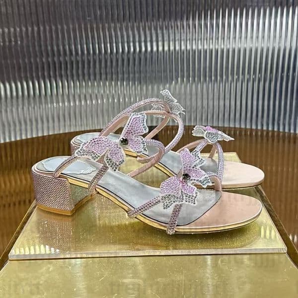 Luxury rhinestone bow Chunky Heel slides slippers mule 45mm Mid heel Women's open toe sandals Fashion designer slippers Factory footwear size 35-43 with box