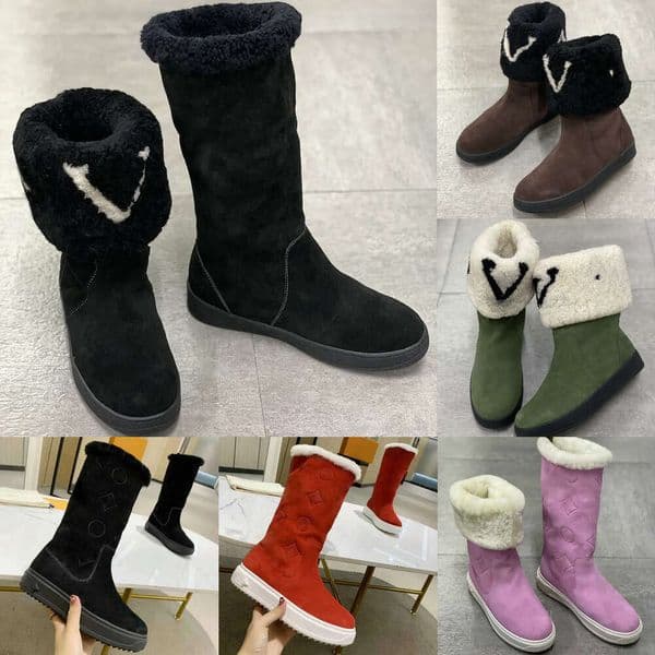 Luxury Designer Shoe Women Winter Platform flat anti slip Snow boots fluffy suede leather Warm Casual Fashion Ski boots half Boots outdoor shoes womens Sneakers