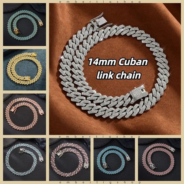 Hip-hop style rhombus Cuban chain necklace with diamonds zinc alloy 14mm moissanite chain designer necklace diamond chain luxury jewelry women mens necklace