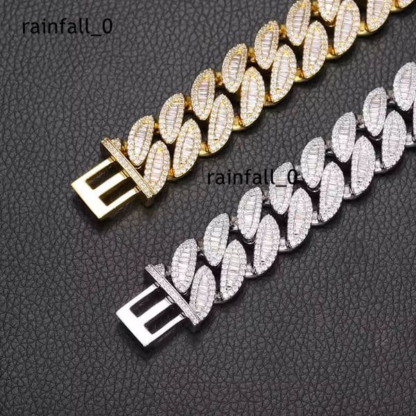 High Quality Alloy Jewelry T-Side Shiny Rhinestone Moissanite 14k Gold Plated Hip Hop Custom Cuban Link Chain Necklace