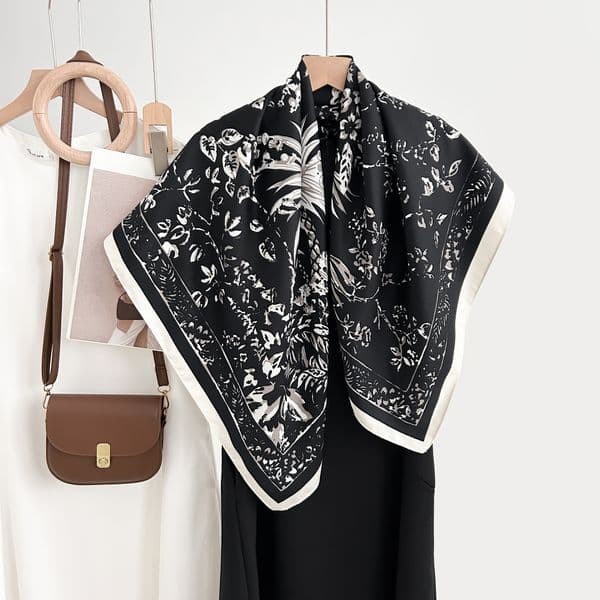 French elegant spring and autumn retro niche plant flower print square scarf --850041
