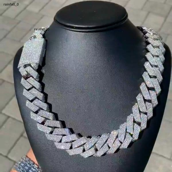 Classic Hot Sale 22 mm Moissanite Micro Pave Hip Hop Iced Out Miami Cuban Link Chain 24 Inch Sterling Silver Gold Plated