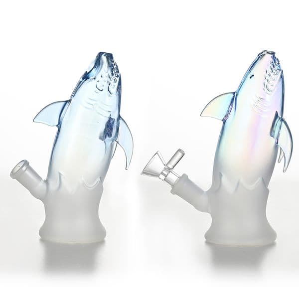 Blue gradient shark shape 6.29inch glass beaker bong water pipe thick obacco smoking water pipe Hookah bubbler bong