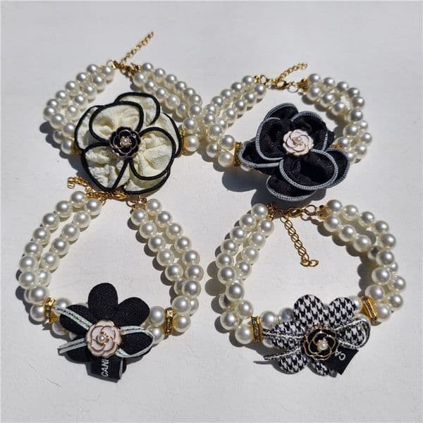 Luxurious Small Pearl with Flower Bow Puppy Jewelry Pet Decorative Necklace Cat Pearls Collar Girls Dog Accessory