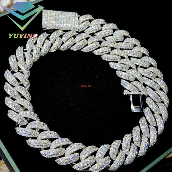 Sparkling Gold Plated Heavy Chain 20MM 22MM Iced Out Big Moissanite Raised Chain S925 Diamond Cuban Link Chain Necklace Jewelry