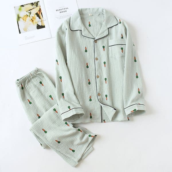 Washing cotton gauze pajamas for men, autumn and winter casual radish long sleeved pants, home clothing manufacturer wholesale