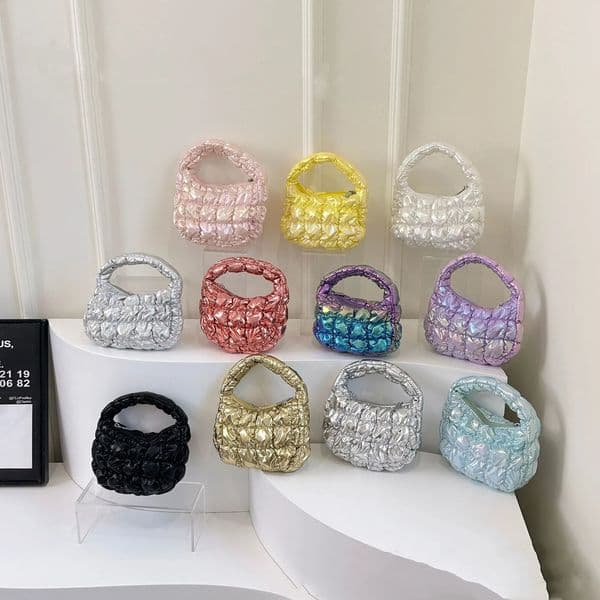 Korean pleated silver cloud bag fashionable armrest bag mini handbag pleated handbag solid color top handbag 250418