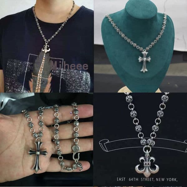 Boat Cross Necklace Designer 925 Thai silver Bold Letter Cross Flower Diamond Women Chromers Brand Anchor Flower Pendant Plated Chain Men Jewelry Chromers Necklace