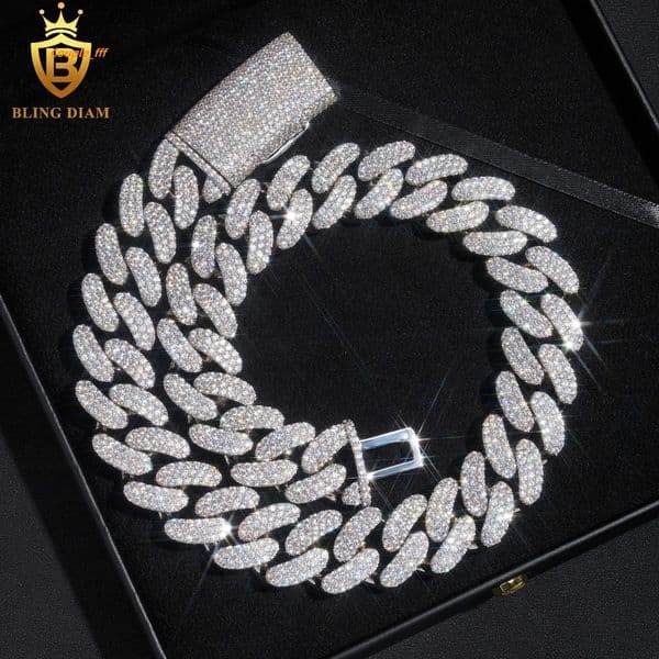 22mm High Quality Hip Hop Jewely Cuban Link Chain 925 Sterling Silver Moissanite Bracelet Necklace for Men