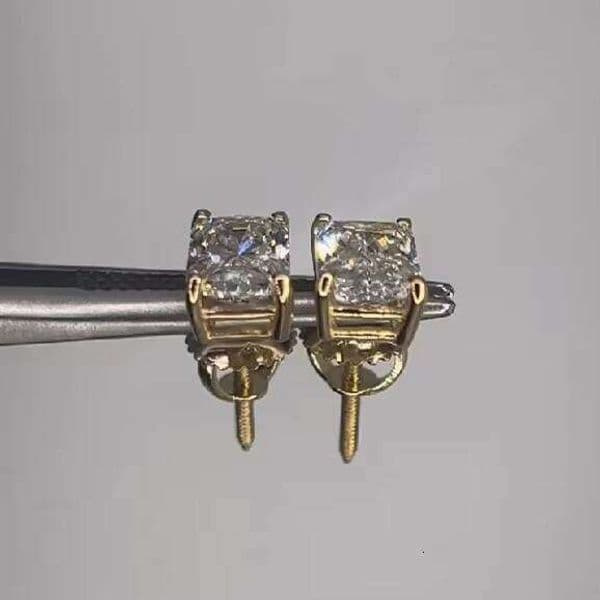 Gorgeous Hip-Hop Goldstone Elegant Design 2ct Radiant Cut 925 Silver 14k Gold Plated Stud Earrings