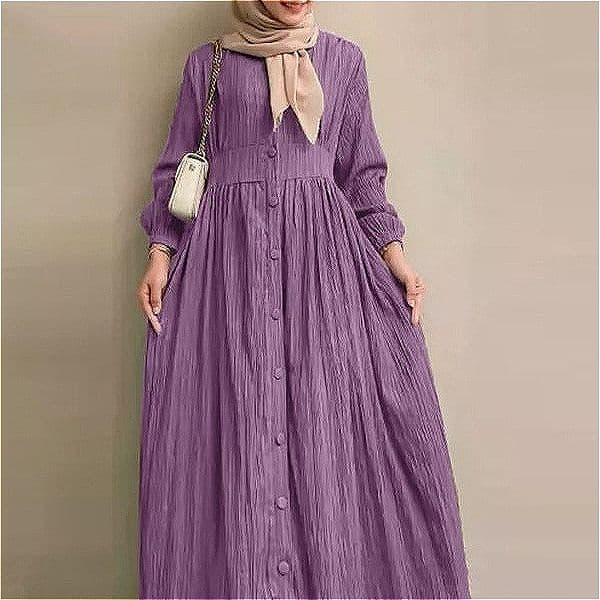 706 Muslim women's retro long-sleeved solid color robe spring and autumn new elegant casual large size women's dress