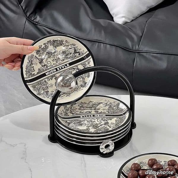 Light Luxury Ceramic Bone Dish Set With Ink Painting Design Multi Purpose Small Household Fruit Plates Can Be Used As Gifts H11.21 Ddmyhome