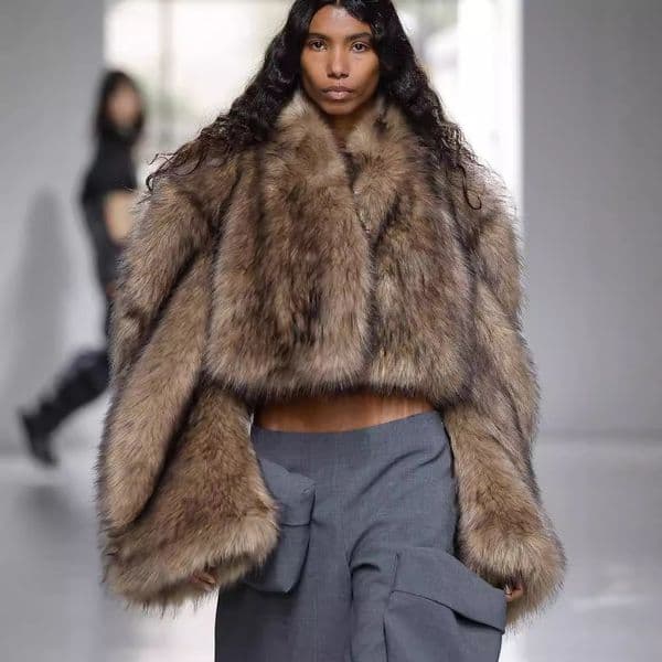 Designer retro faux fur eco-friendly fur coat, short jacket, women's fur top, winter