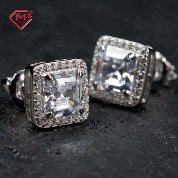Men's Hip-Hop Custom 925 Sterling Silver Iced Vvs Square Moissanite Earrings