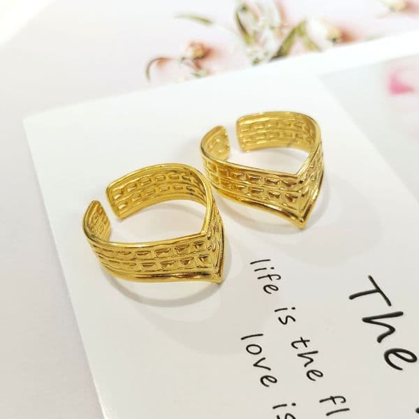 Top Source Fashion V-shaped Design Titanium with Adjustable Opening, Gold Plated Stainless Steel Ring for Women
