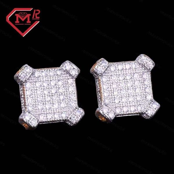 10mm Sparkling Pyrite Square Iced Out Unisex Hiphop fashion Jewelry Gold Plated Earrings
