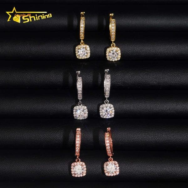 Bulk Stock Retail Female Style Fashion Jewelry 925 Silver Iced Out Hip Hop VVS1 Excellent Moissanite Diamond Drop Earrings