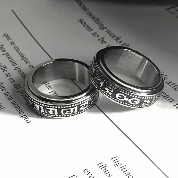 Advanced Titanium Steel for Men and Women, Rotating Six Character Great Ming Mantra Ring