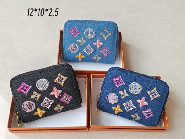 Diamond wallet Womens denim designer wallets fashion women men wallet leather wallet single zipper lady ladies long classic coin flower