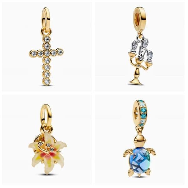 Newest luxury classic brand flower designer component charms for snake chain bracelet bangle silver gold love heart cross jewelry findings charm components